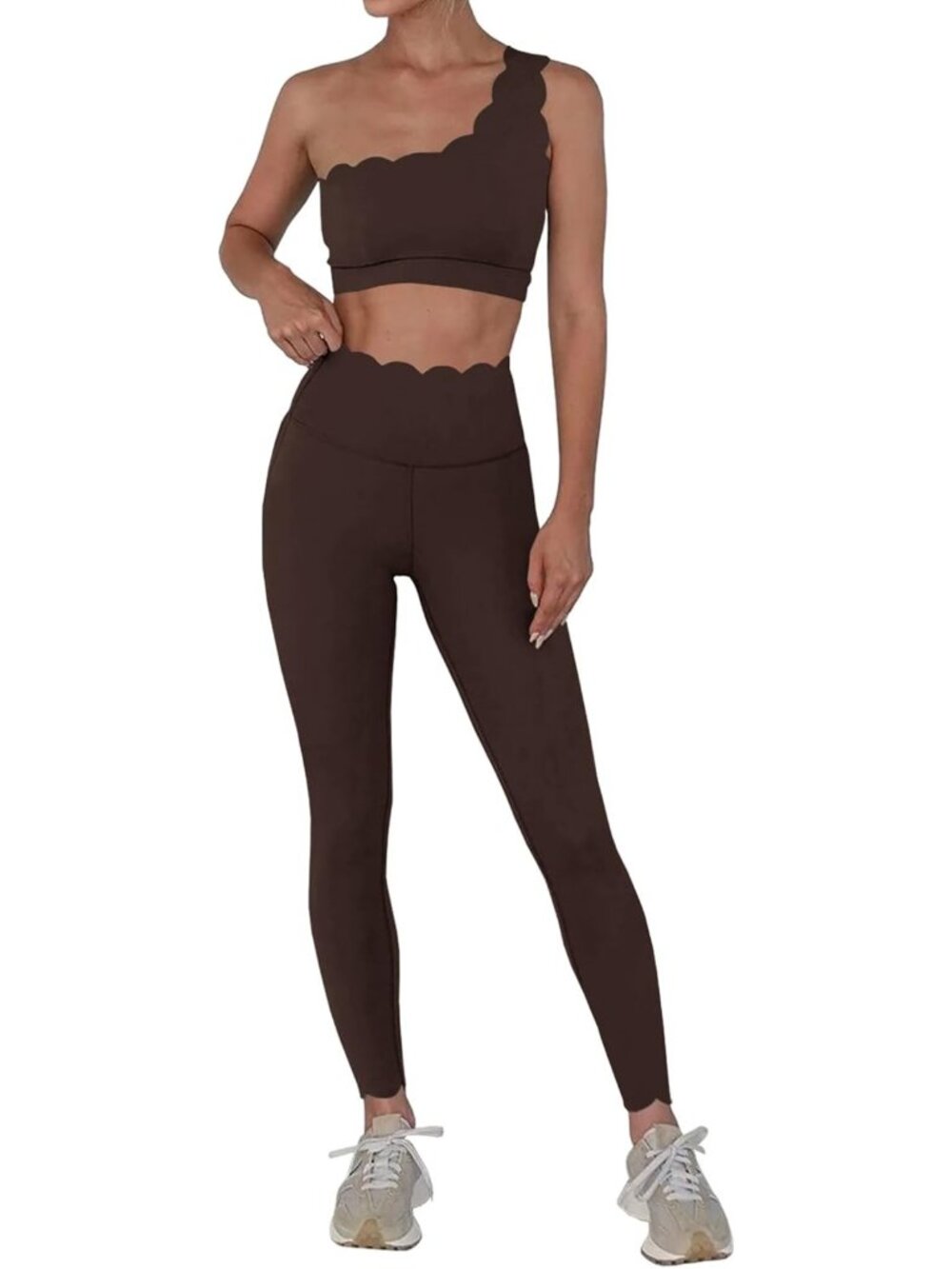 High Waisted Leggings & One Shoulder Sports Bra Set - 2 Piece Workout Outfit
